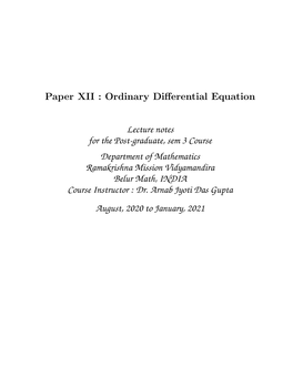 Ordinary Differential Equation Lecture Notes for the Post-Graduate, Sem 3