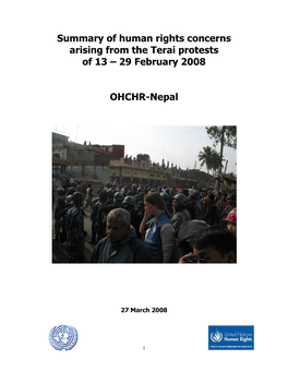 Summary of Human Rights Concerns Arising from the Terai Protests of 13 – 29 February 2008