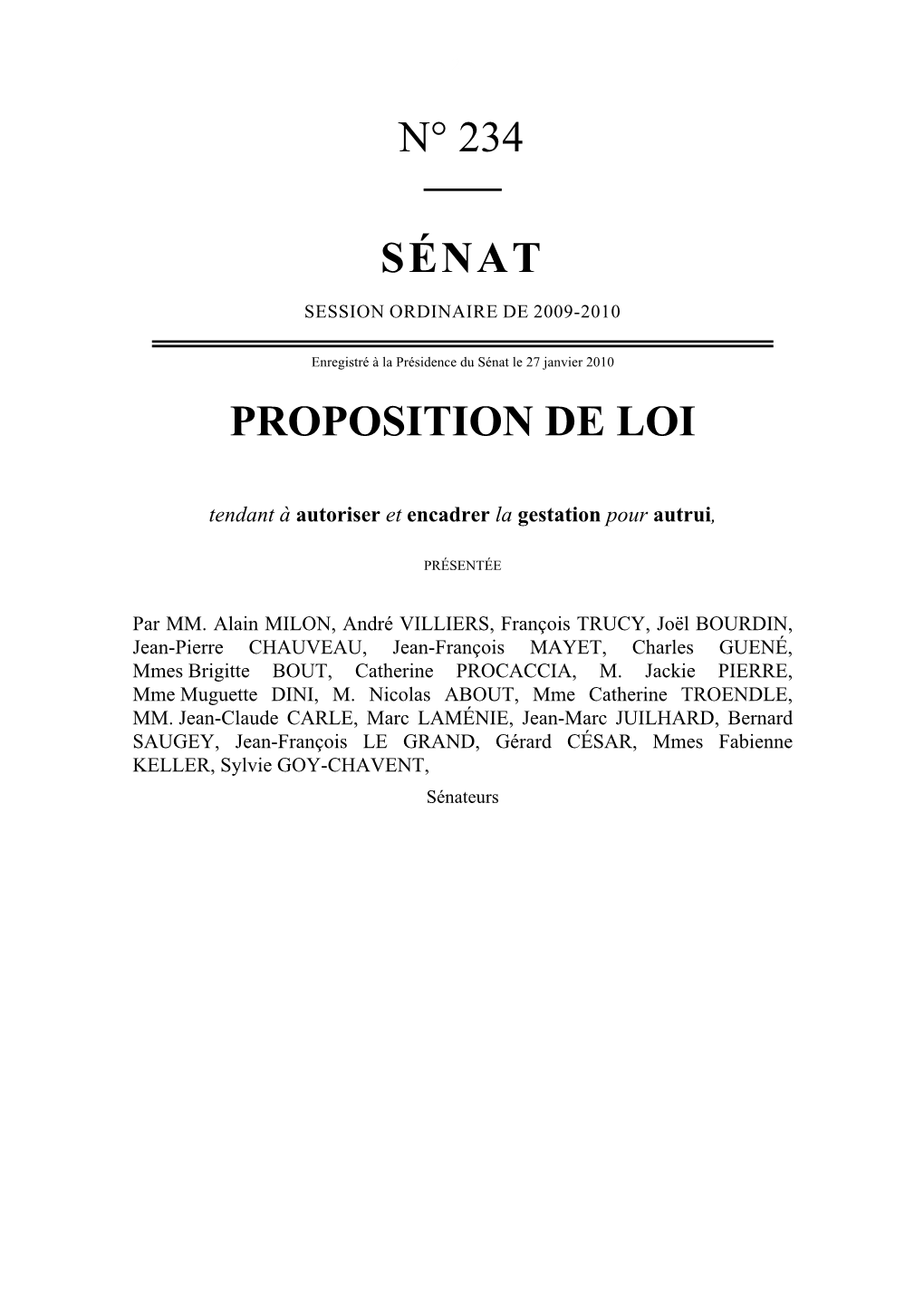 N° 234 Sénat Proposition De