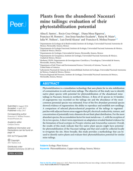 Plants from the Abandoned Nacozari Mine Tailings: Evaluation of Their Phytostabilization Potential