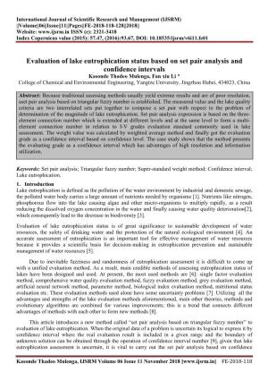 Evaluation of Lake Eutrophication Status Based on Set Pair Analysis