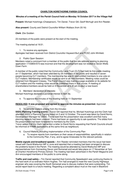 CHARLTON HORETHORNE PARISH COUNCIL Minutes of a Meeting Of