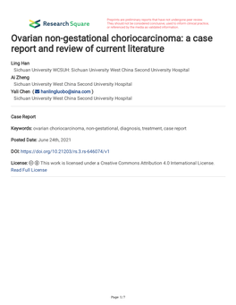 Ovarian Non-Gestational Choriocarcinoma: a Case Report and Review of Current Literature