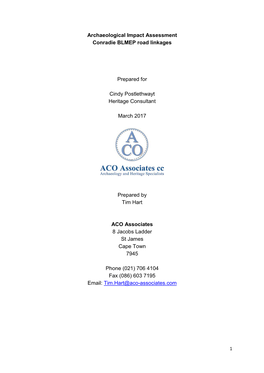 Archaeological Impact Assessment Conradie BLMEP Road Linkages