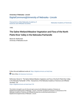 The Saline Wetland-Meadow Vegetation and Flora of the North Platte River Valley in the Nebraska Panhandle
