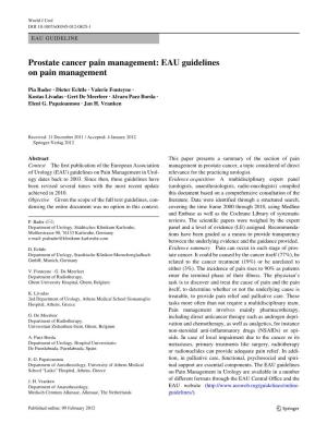 Prostate Cancer Pain Management: EAU Guidelines on Pain Management
