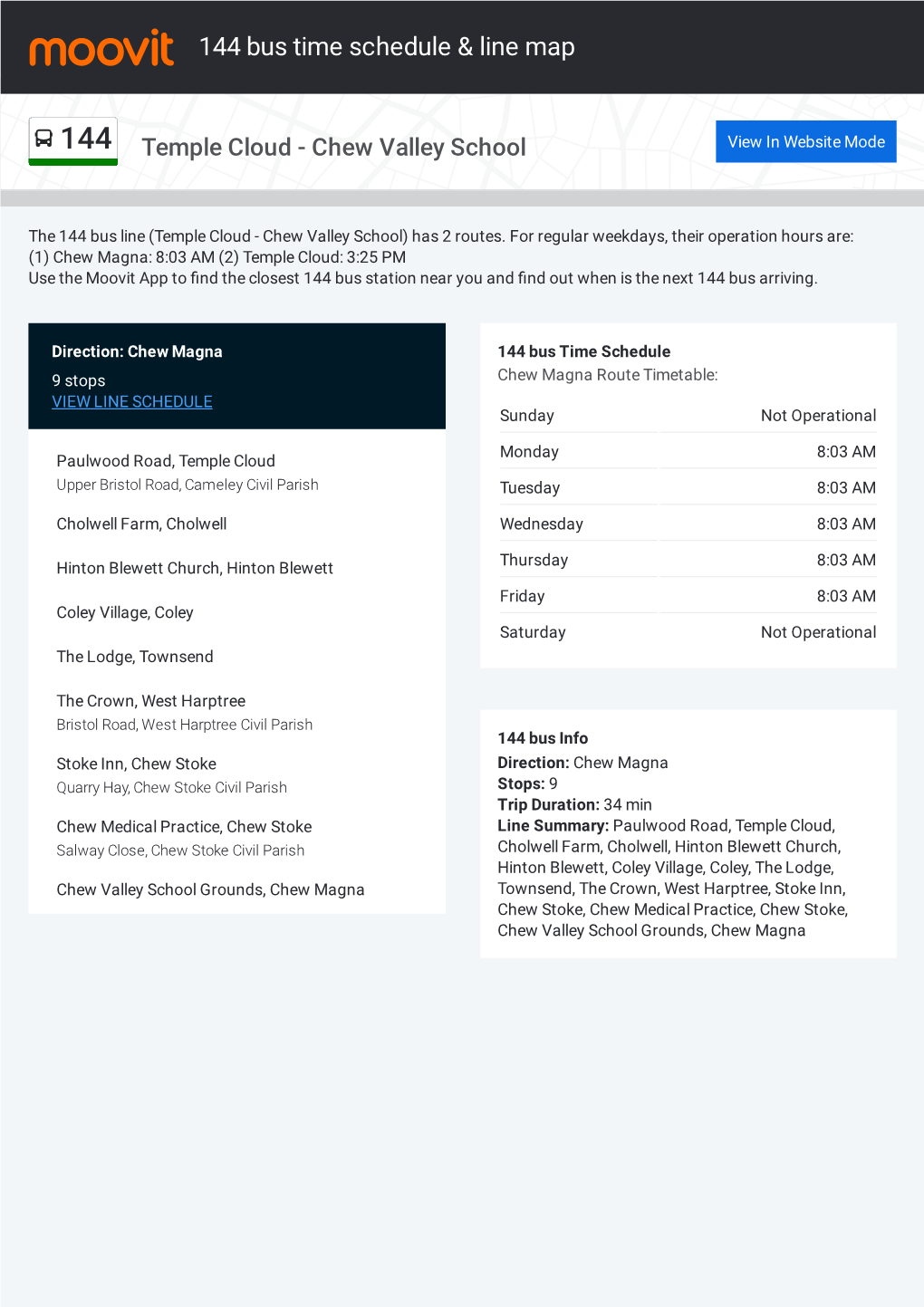 144 Bus Time Schedule & Line Route