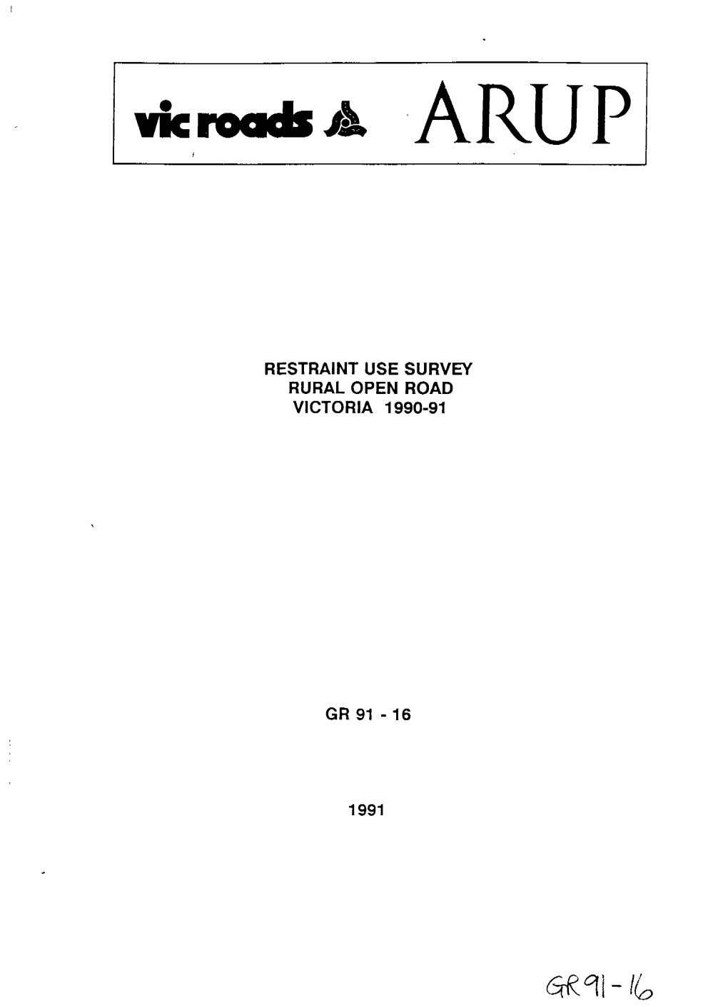 Restraint Use Survey Rural Open Road Victoria 1990-91