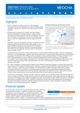 Afghanistan Returnee Crisis Situation Report No. 9 21April2017