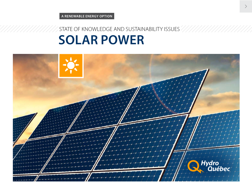 Renewable Energy Option. Solar Power | State of Knowledge and Sustainability Issues