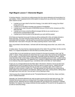 High Magick Lesson 7: Elemental Magick