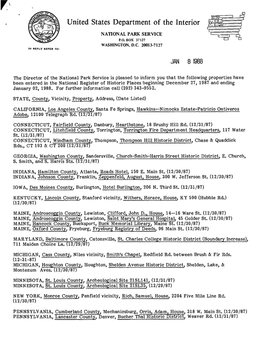 National Register of Historic Places 1988 Weekly Lists