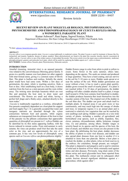 Recent Review on Plant Molecular Biology, Phytophysiology, Phytochemistry and Ethonopharmacology of Cuscuta Reflexa Roxb