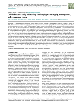 Dublin Ireland: a City Addressing Challenging Water Supply, Management, and Governance Issues