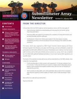 Submillimeter Array Newsletter Number 31, January 2021 CONTENTS from the DIRECTOR