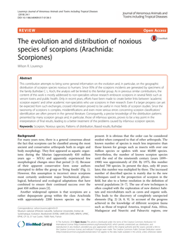 The Evolution and Distribution of Noxious Species of Scorpions (Arachnida: Scorpiones) Wilson R