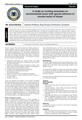 A Study on Creating Awareness on Environmental Issues with Special Reference to Tourism Sector of Assam