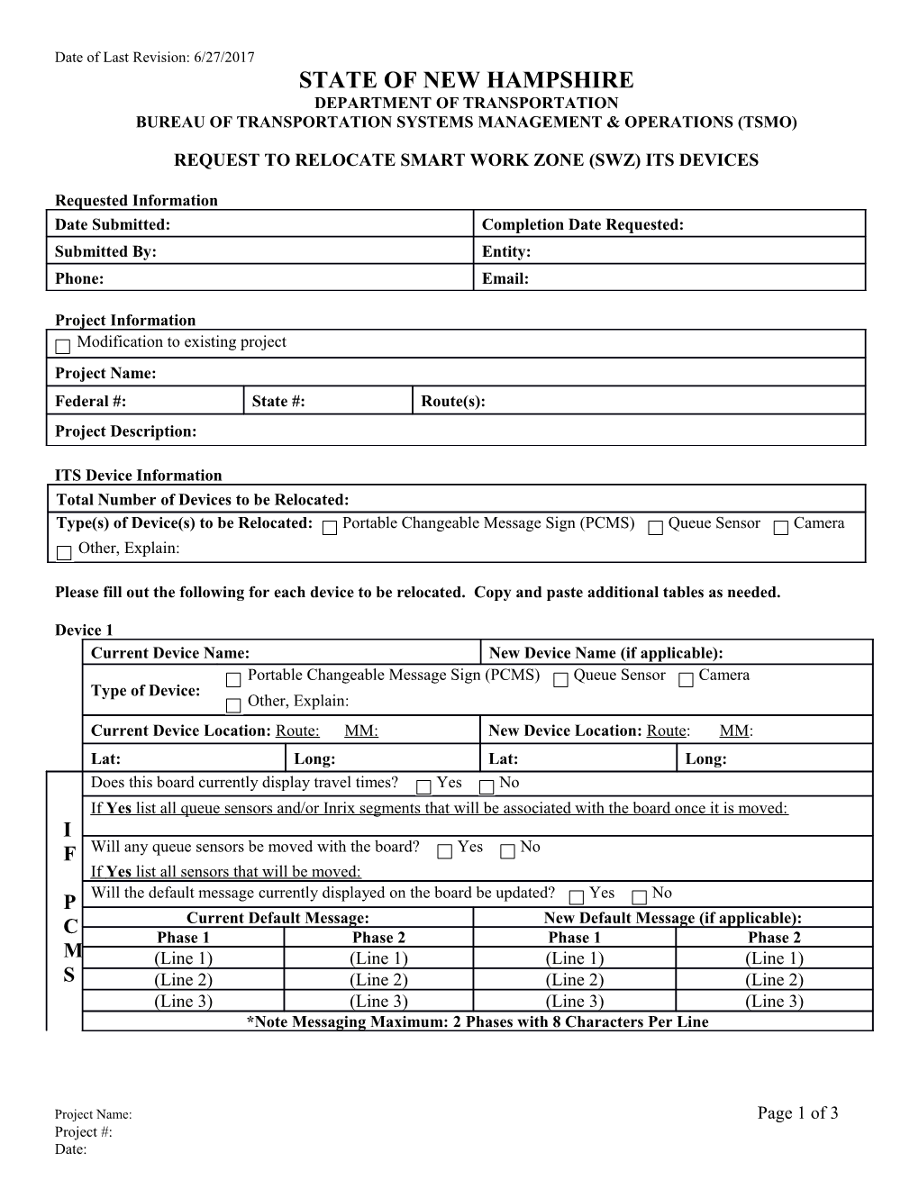 Request to Relocate Smart Work Zone (Swz) Its Devices