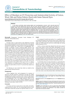 Effect of Mordant on UV Protection and Antimicrobial Activity of Cotton