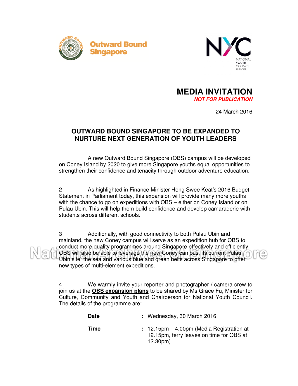 Media Invitation Not for Publication