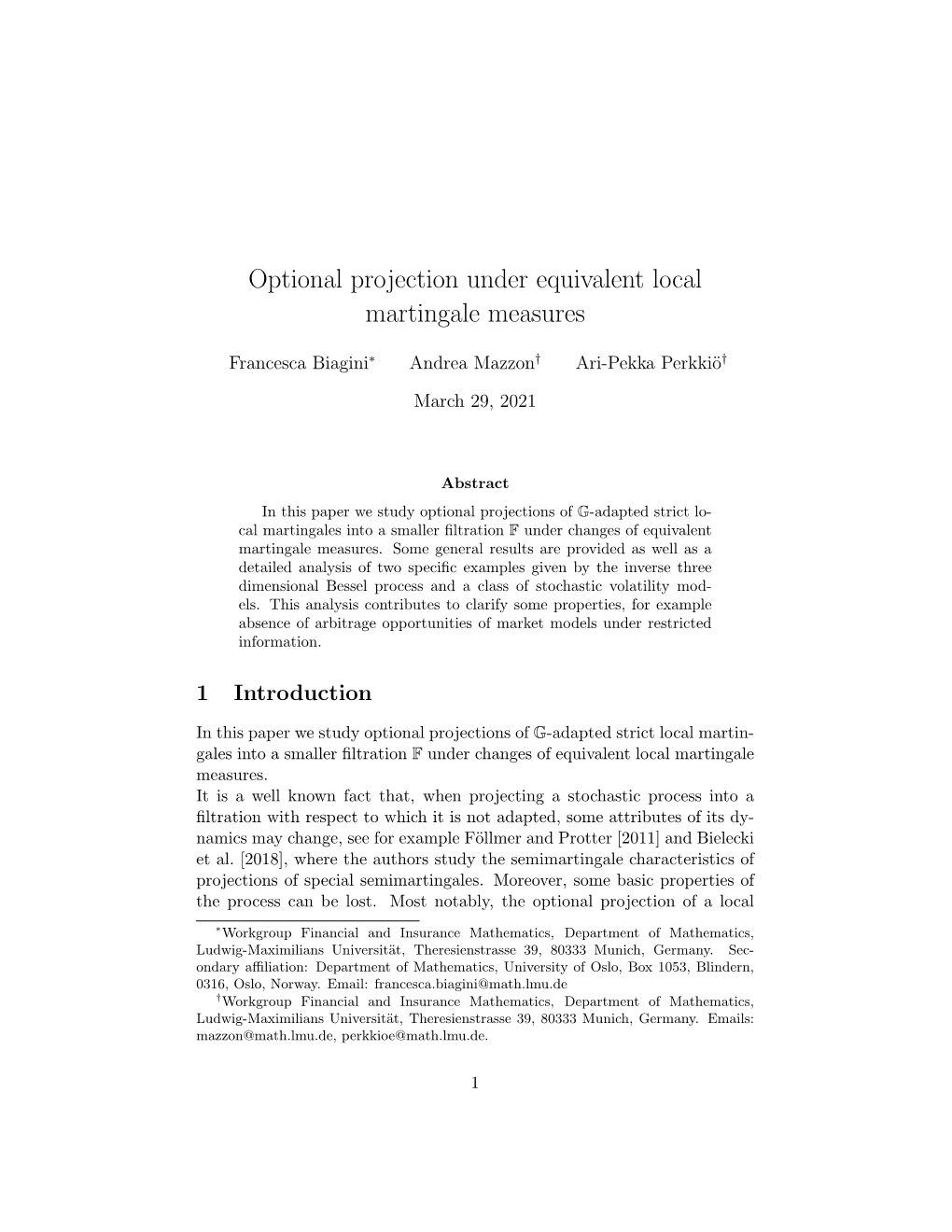 Optional Projection Under Equivalent Local Martingale Measures