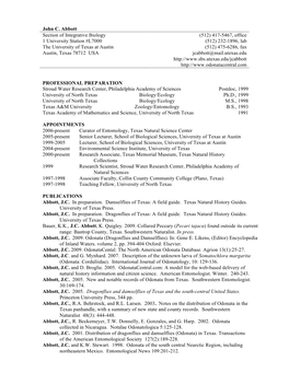 John C. Abbott Section of Integrative Biology 1 University Station #L7000