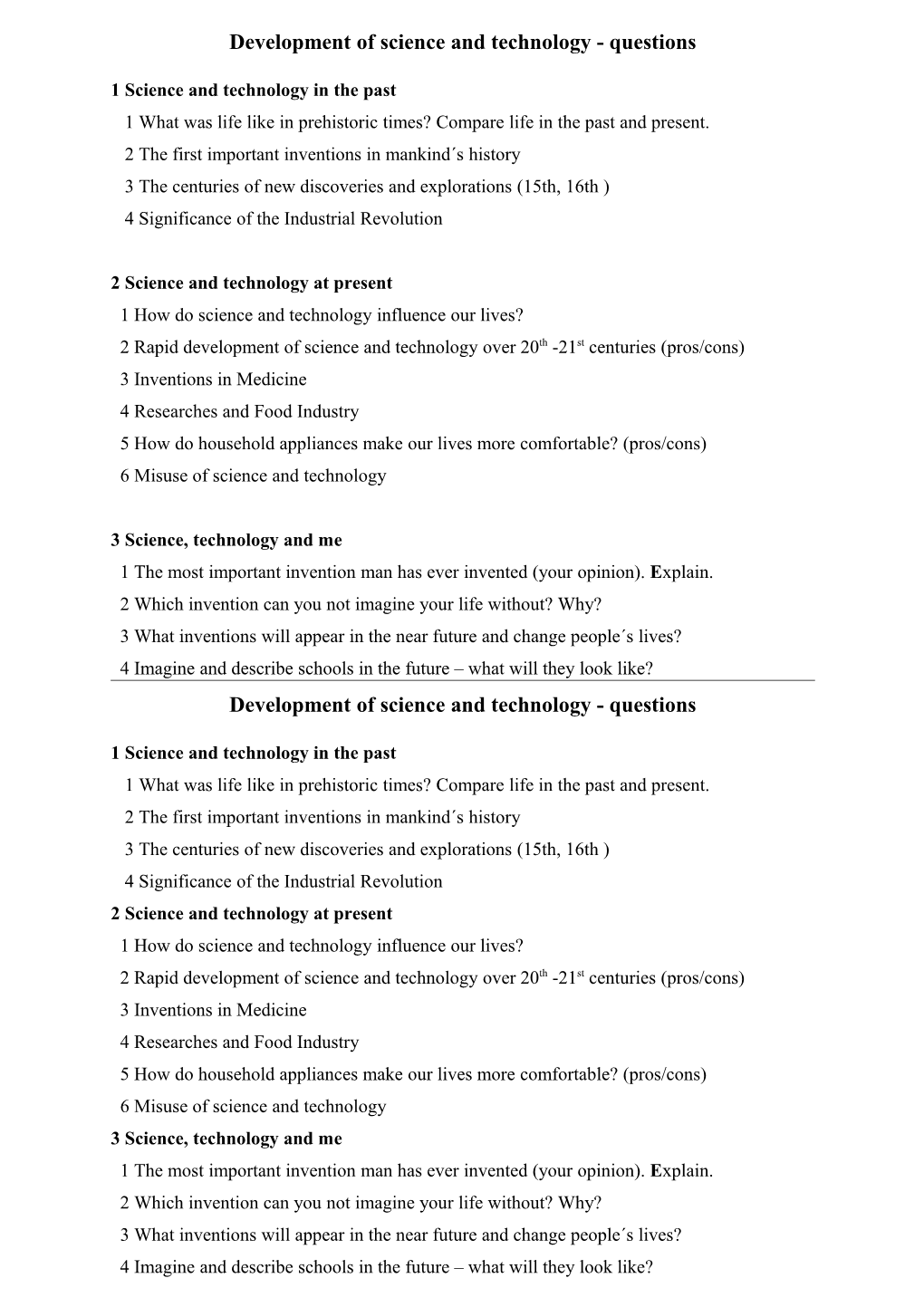 Development of Science and Technology - Questions