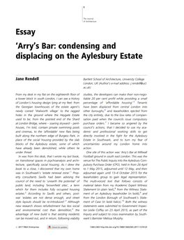 Essay 'Arry's Bar: Condensing and Displacing on the Aylesbury Estate