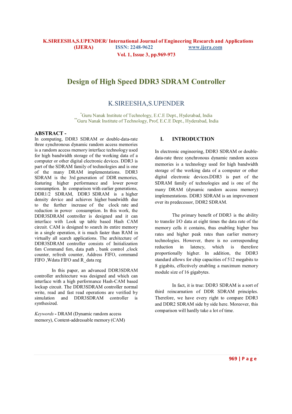 Design of High Speed DDR3 SDRAM Controller