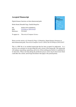 Digital Distance Functions on Three-Dimensional Grids