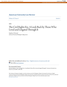 The Civil Rights Era: a Look Back by Those Who Lived and Litigated Through It