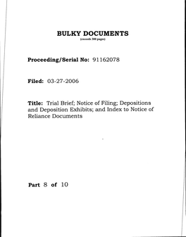 And Deposition Exhibits; and Index to Notice of Reliance Documents