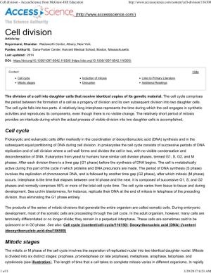 Cell Division - Accessscience from Mcgraw-Hill Education