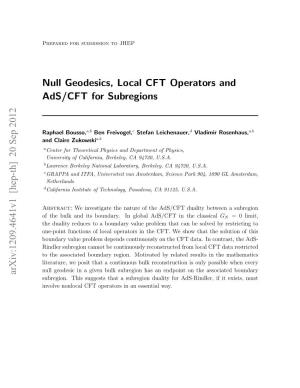 Null Geodesics, Local CFT Operators and Ads/CFT for Subregions Arxiv