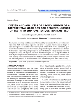 Design and Analysis of Crown Pinion of a Differential Gear Box for Reduced Number of Teeth to Improve Torque Transmitted