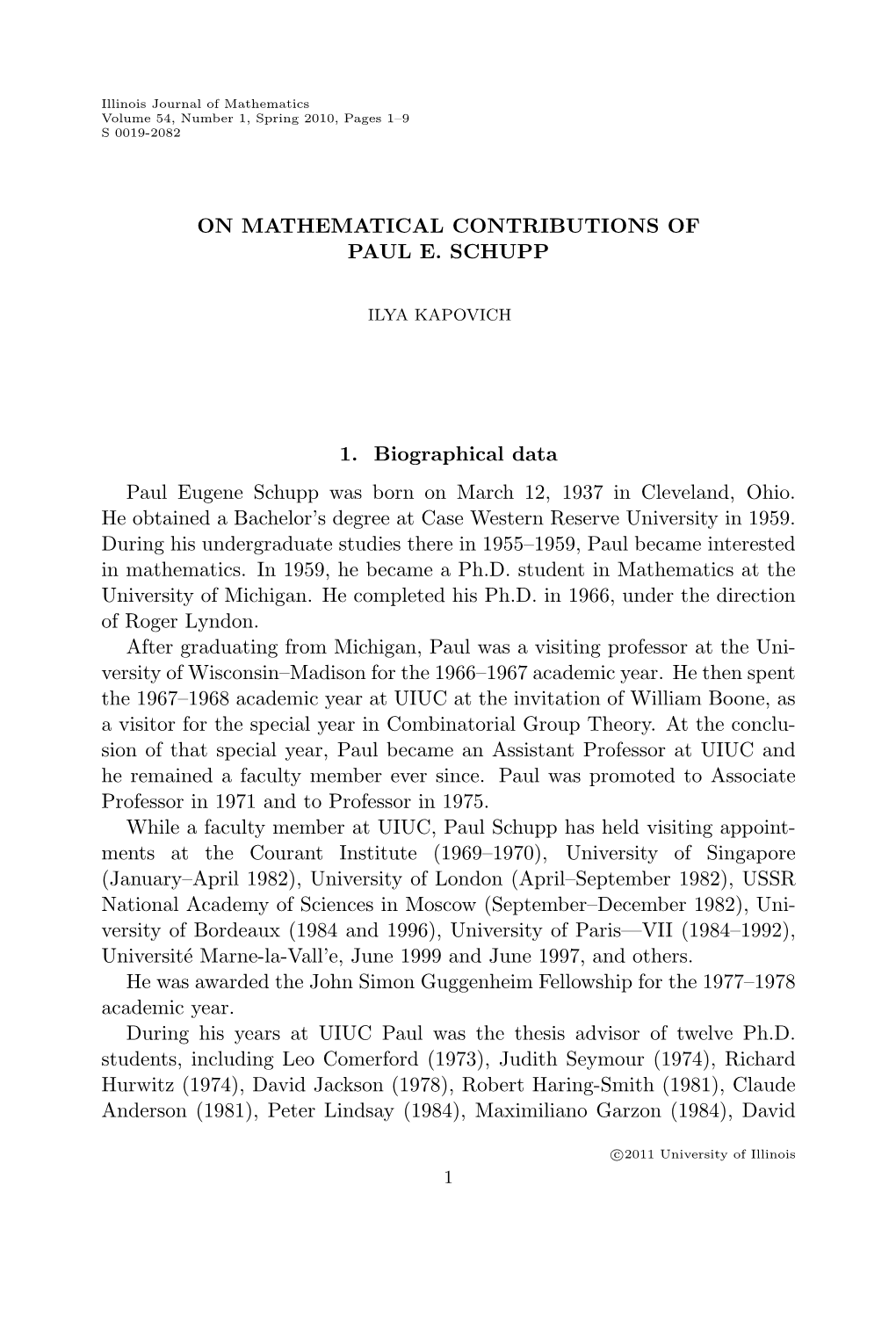On Mathematical Contributions of Paul E. Schupp