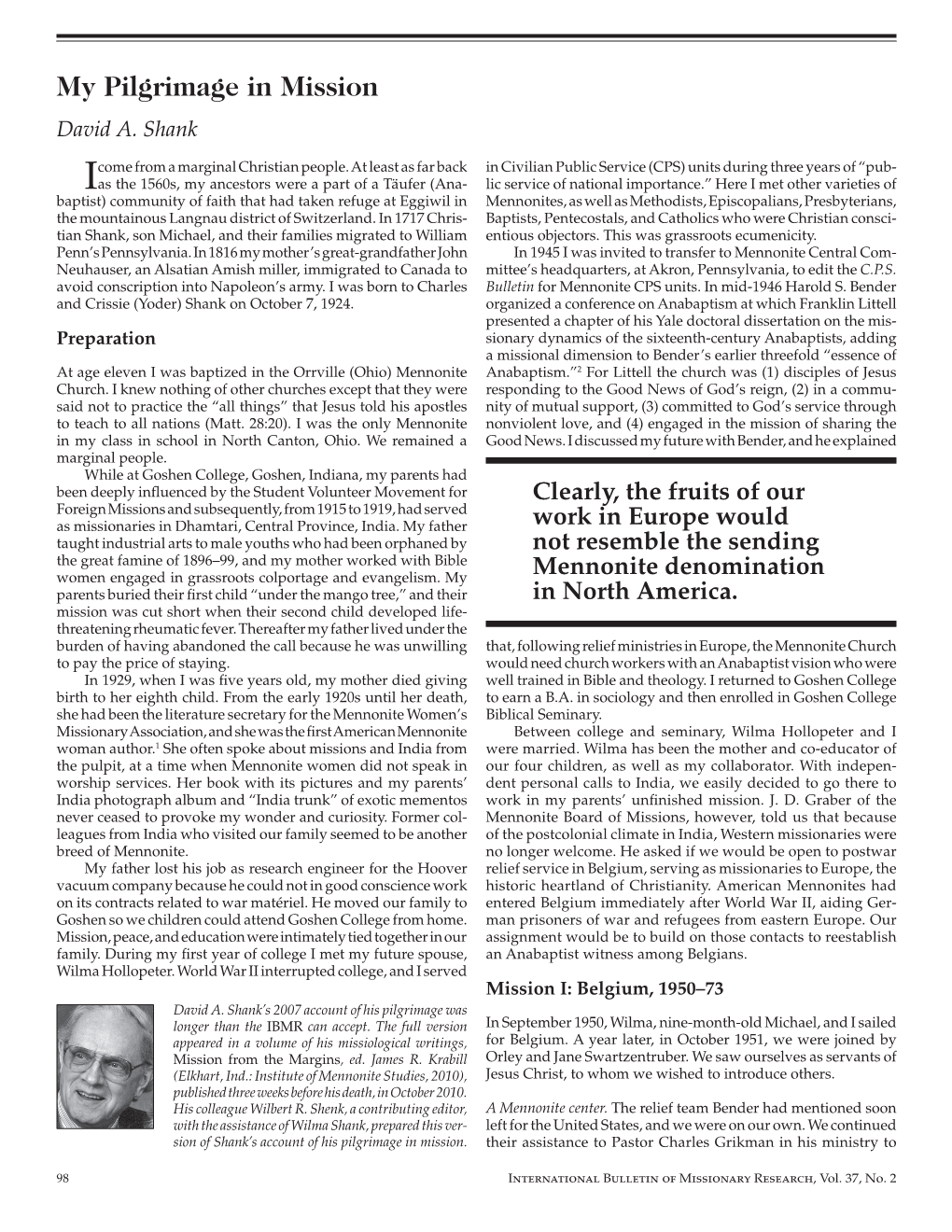 International Bulletin of Missionary Research, Vol 37, No. 2