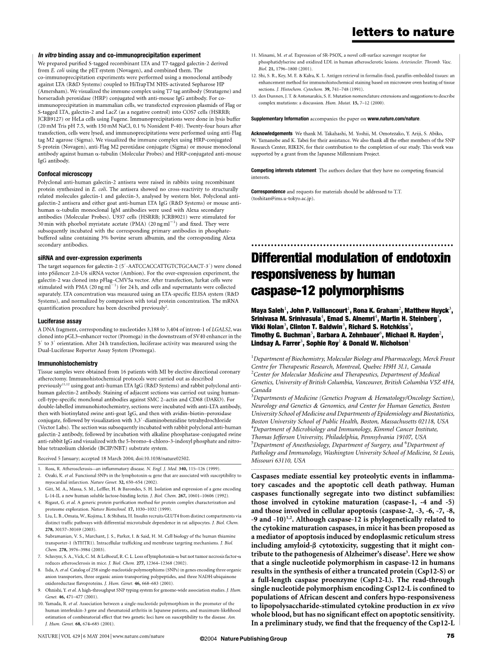 Differential Modulation of Endotoxin Responsiveness by Human Caspase