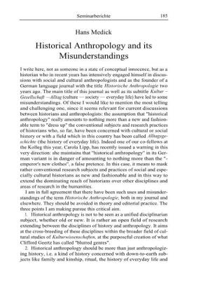 Historical Anthropology and Its Misunderstandings