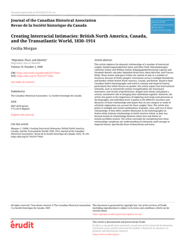 Creating Interracial Intimacies: British North America, Canada, and the Transatlantic World, 1830–1914 Cecilia Morgan