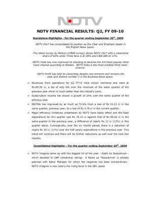 Ndtv Financial Results: Q2, Fy 09-10
