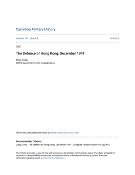 The Defence of Hong Kong: December 1941