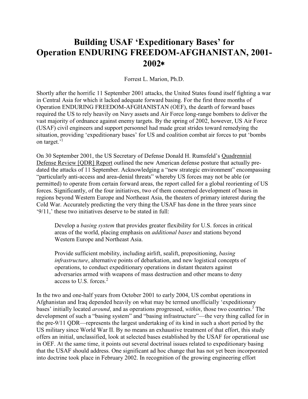 Building USAF 'Expeditionary Bases' for Operation ENDURING