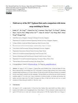 Field Survey of the 2017 Typhoon Hato and a Comparison with Storm