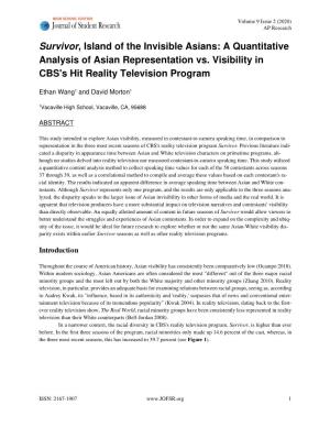 Survivor, Island of the Invisible Asians: a Quantitative Analysis of Asian Representation Vs