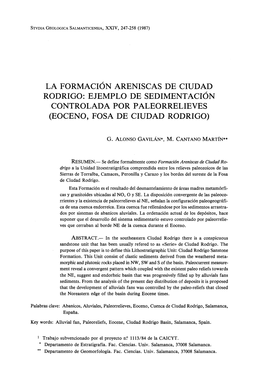 La Formación Areniscas De Ciudad Rodrigo: Ejemplo De Sedimentación Controlada Por Paleorrelieves (Eoceno, Fosa De Ciudad Rodrigo)