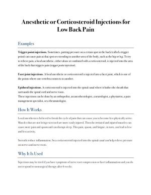 Anesthetic Or Corticosteroid Injections for Low Back Pain