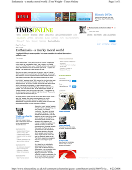 Euthanasia - a Murky Moral World | Tom Wright - Times Online Page 1 of 1