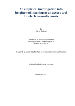 An Empirical Investigation Into Heightened Listening As an Access Tool for Electroacoustic Music