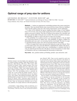 Optimal Range of Prey Size for Antlions